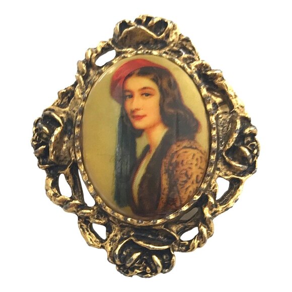 Jac Win Design Painted Plastic Cameo Brooch Pendant, Signed M93 - Picture 1 of 6